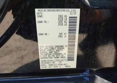 2020 Nissan Altima Sr Fwd from USA, damaged, VIN 1N4BL4CV4LC201472